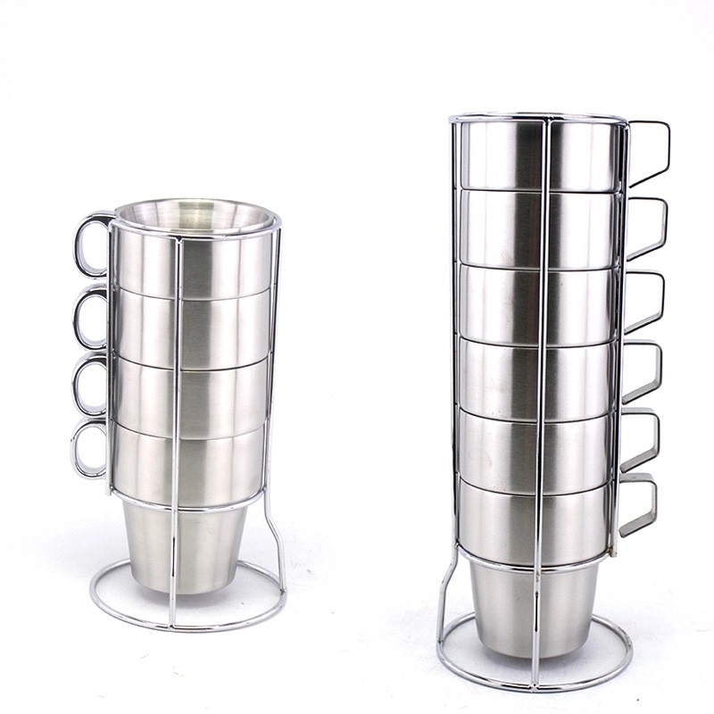 Set Of 4 Stackable Stainless Steel Coffee Cups Double-Layer 4