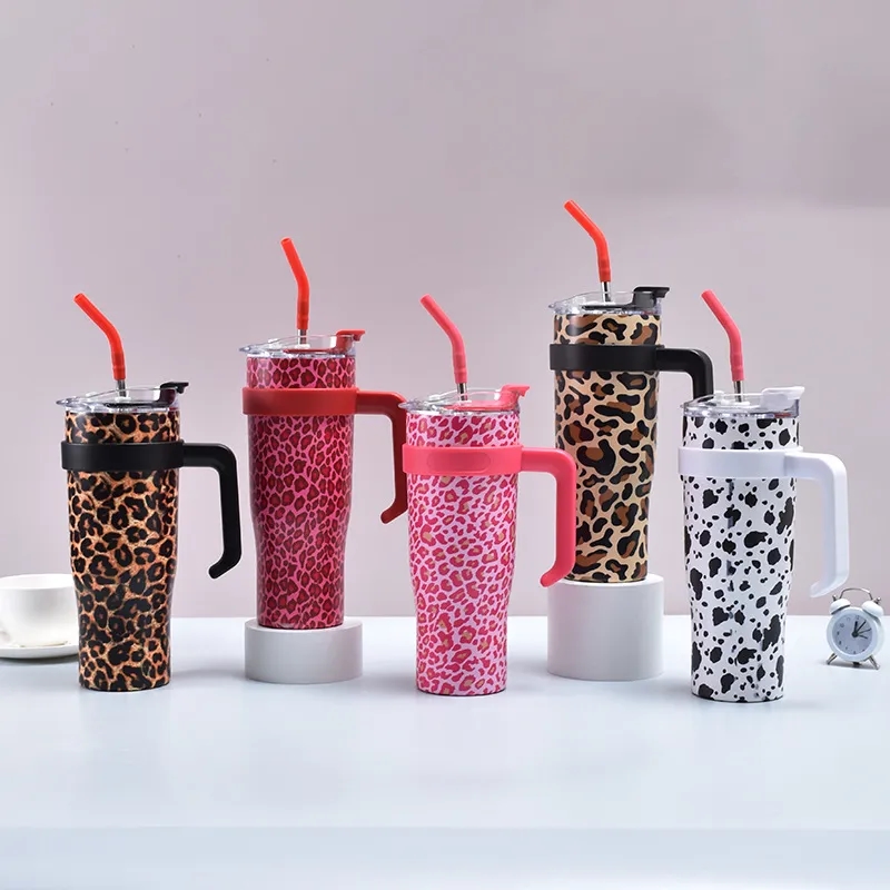 40oz Tumbler with Handle and Straw Lid Stainless Steel 5