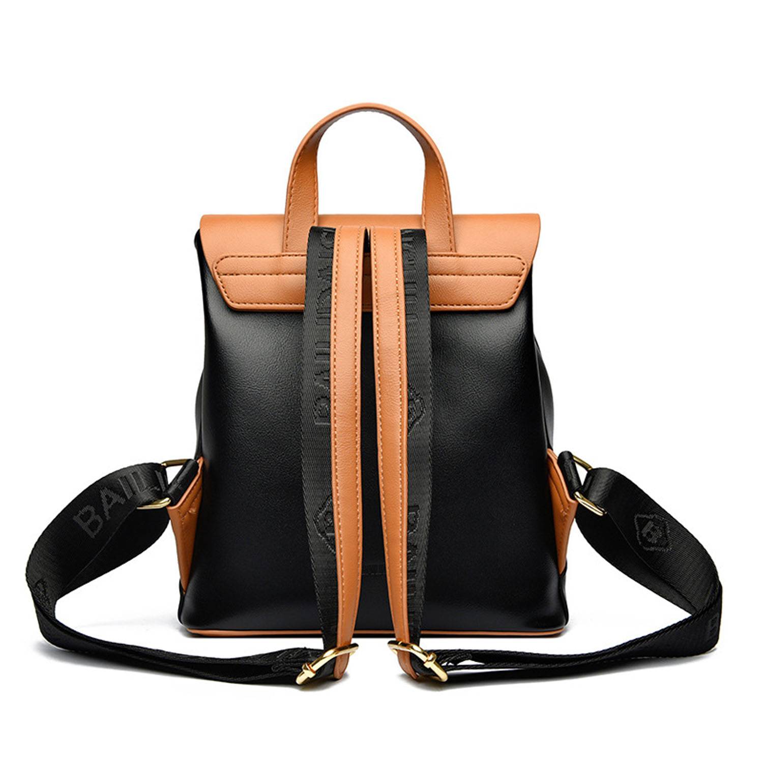 Women Compact PU Leather Backpack w/ Double Lock Clasp 9