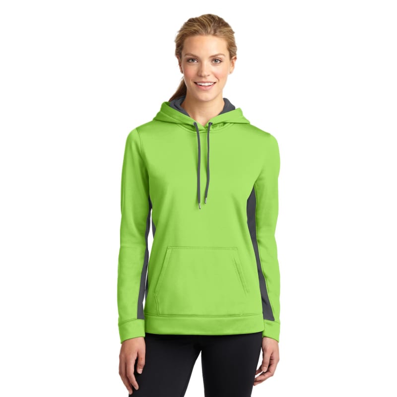 Sport-Tek Women's Sport-Wick Fleece Colorblock Hooded Pullover. 9