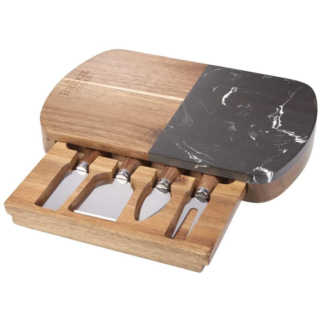 Black Marble Cheese Board Set with Knives 10