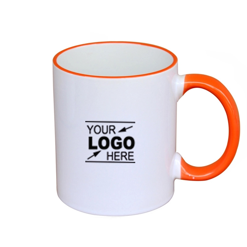 11oz Colorful Rim Handle White Ceramic Mug 5