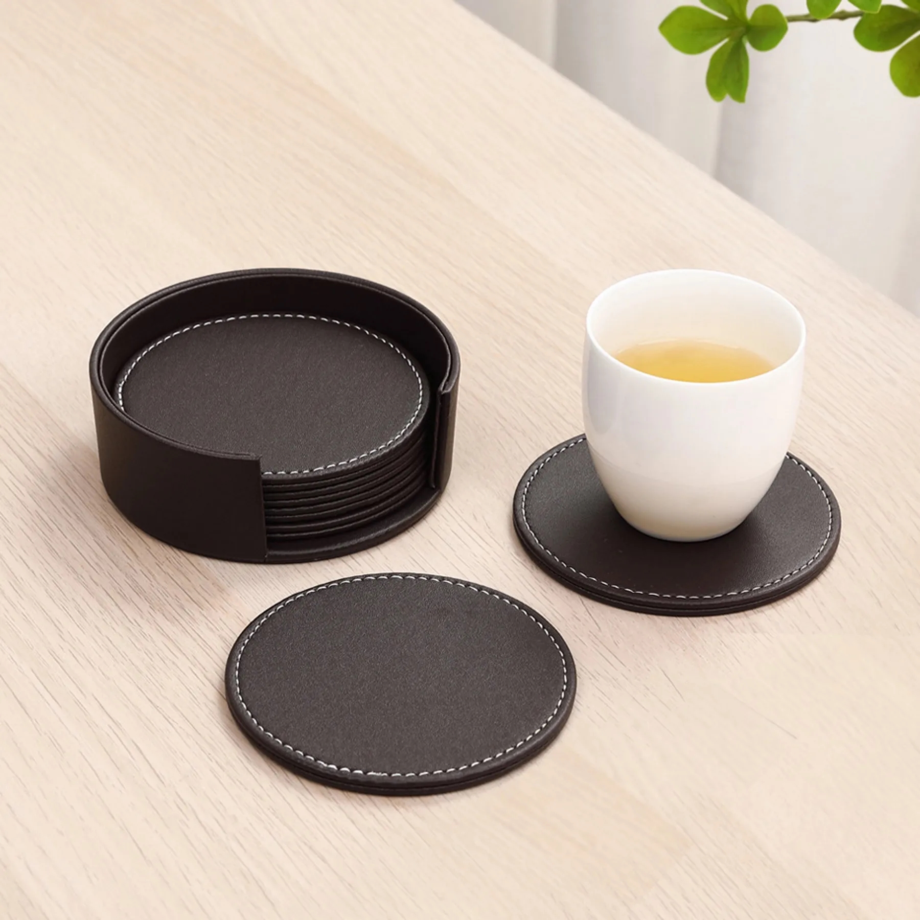 Leather Drink Coasters Round Cup Mat 3