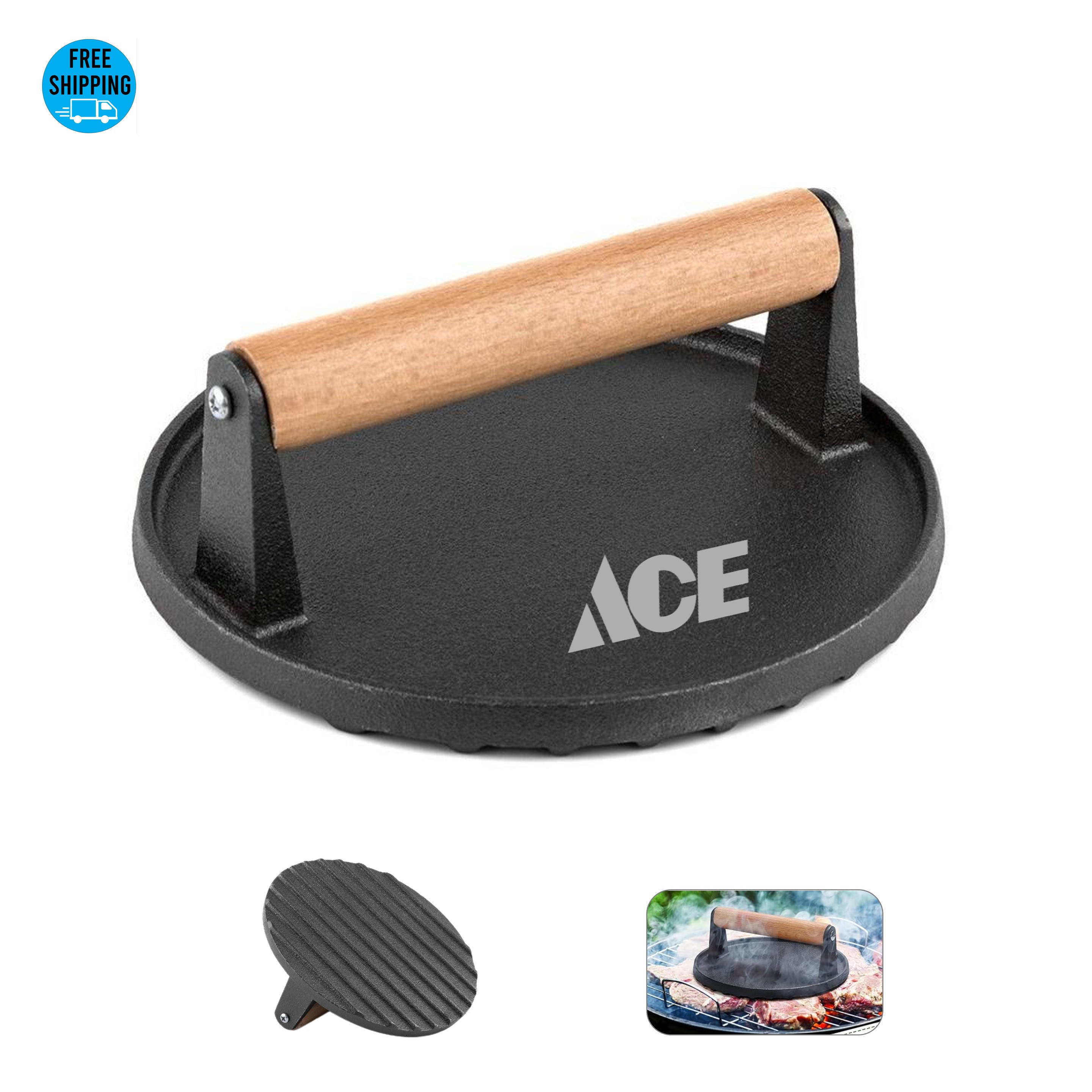 Heavy Duty Round Cast Iron Burger Press - OCEAN 3