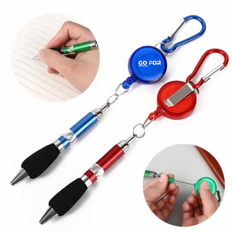 Retractable Badge Pen with Clip and Carabiner 2