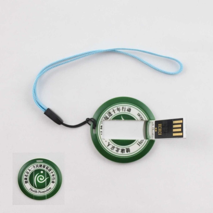 4GB round shaped custom USB drivers with short lanyards D:1 1/2" 2
