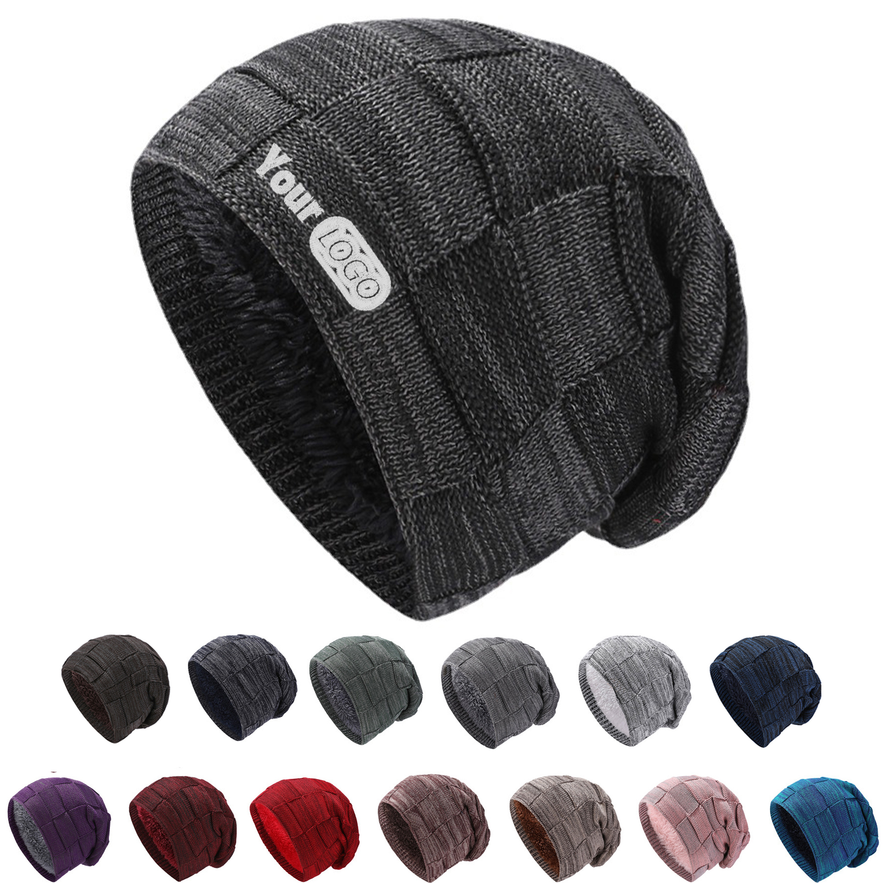 Men Lined Knit Warm Thick Binie Hat 14