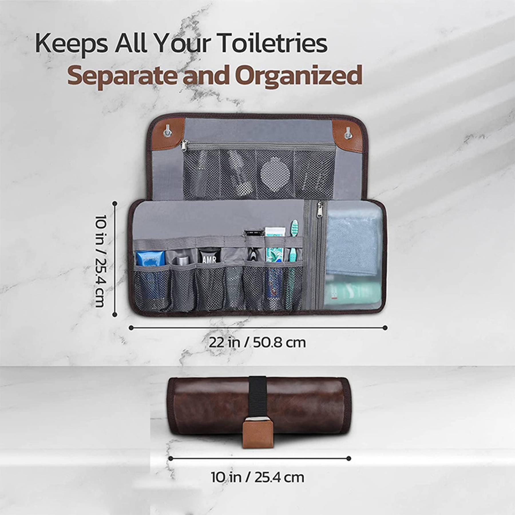 Men's Portable PU Leather Care Kit Toiletry Bag 5