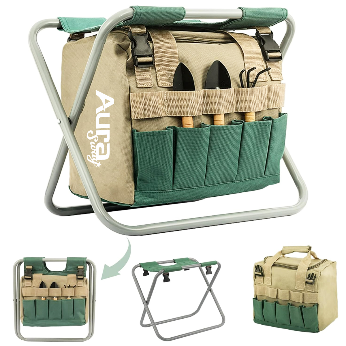 30L Folding Garden Stool with 5-Piece Tool Set & Bag 3