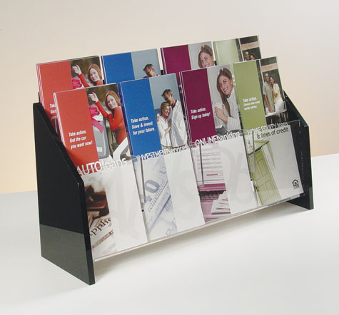 Countertop Brochure Holder, Clear w/Black Ends, 2-tier, 8 pockets 1