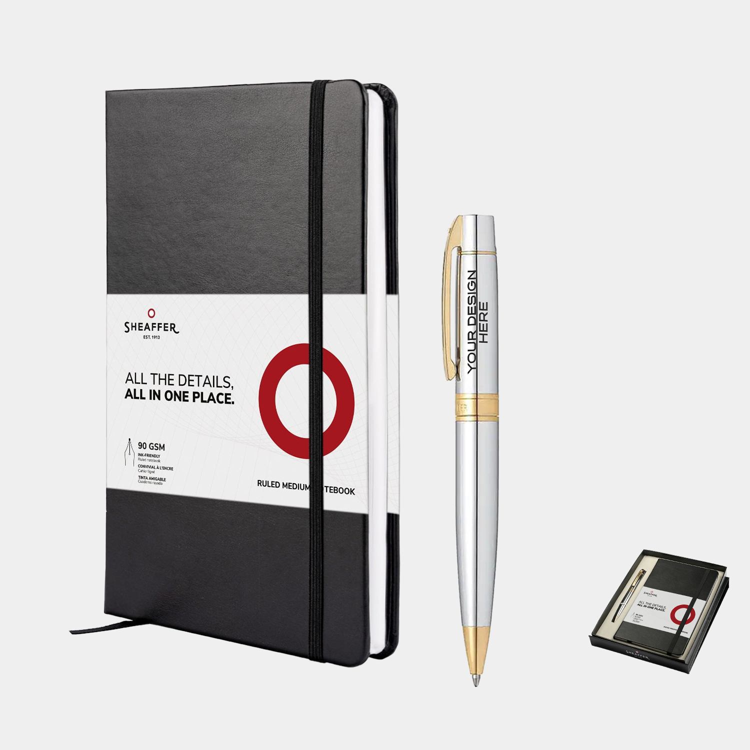 SHEAFFER® Executive Gift Set Bright Chrome S300 9342 Ballpoint Pen with Medium Hard Notebook 1