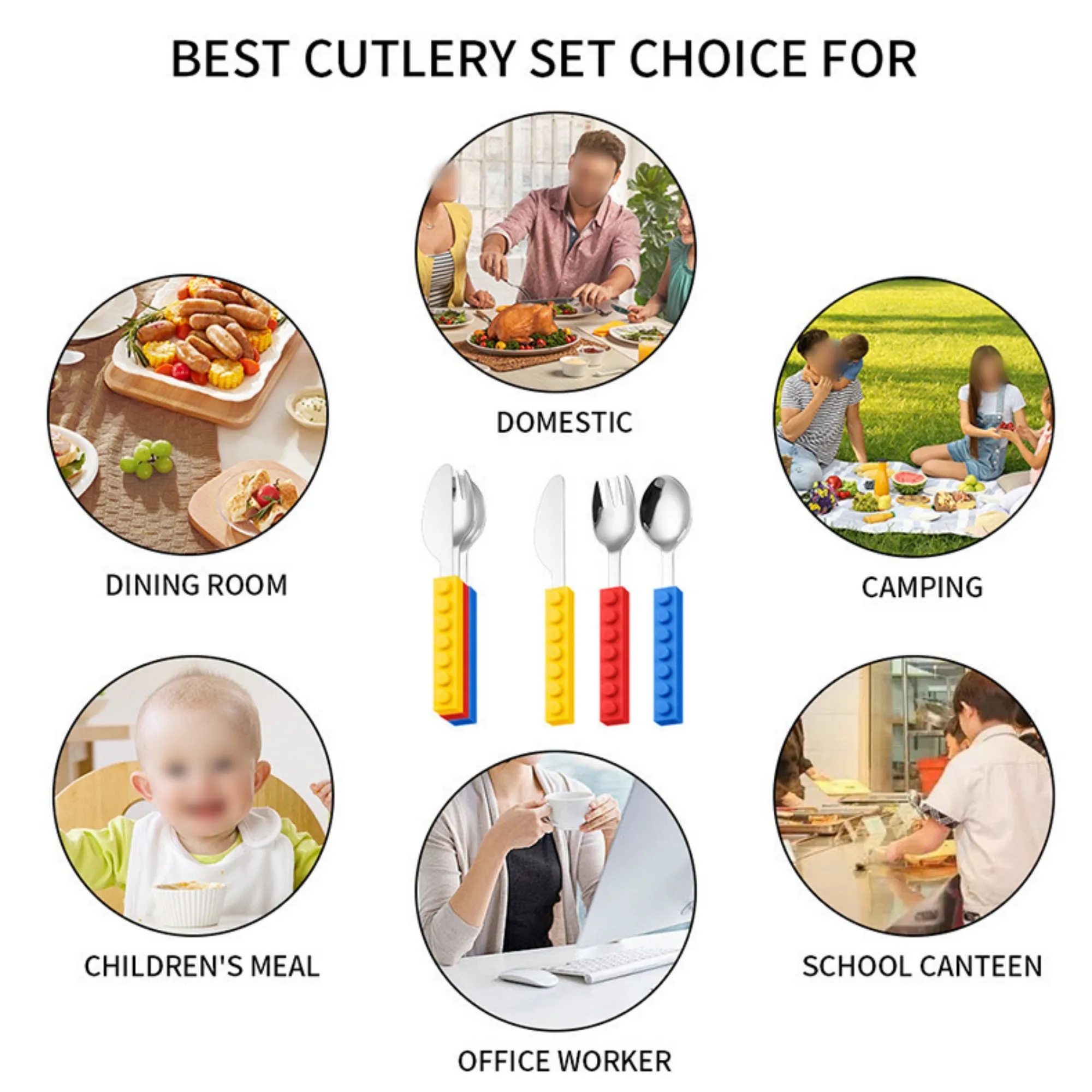 3 Piece Building Blocks Silicone Handle Kids' Tableware Set 6