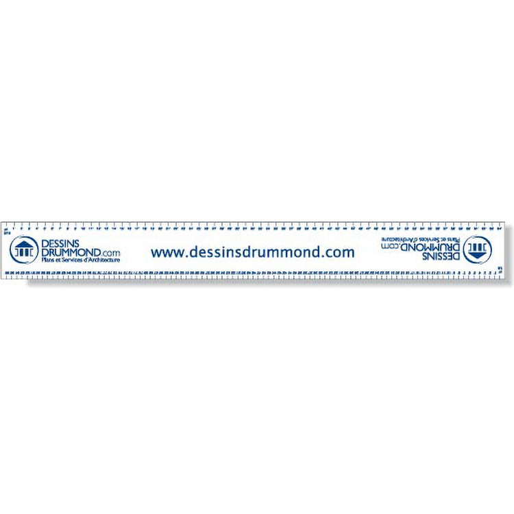 .020 White Plastic Ruler 1.38"x12.25" Rectangle / Square Corner, Full Colour