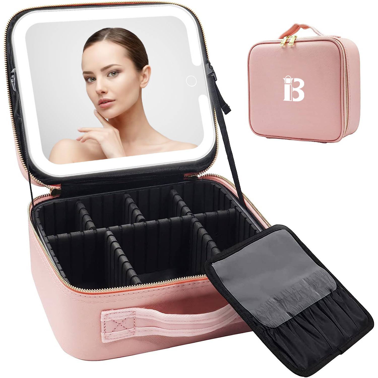 PU Travel Cosmetic Bag with Brush Storage & Mirror 2