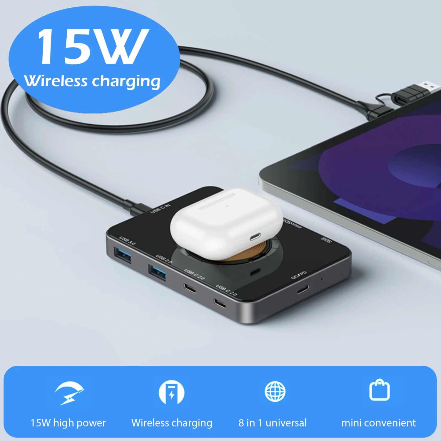 8-IN-1 USB C 15W Wireless Fast Charging Docking Station 2