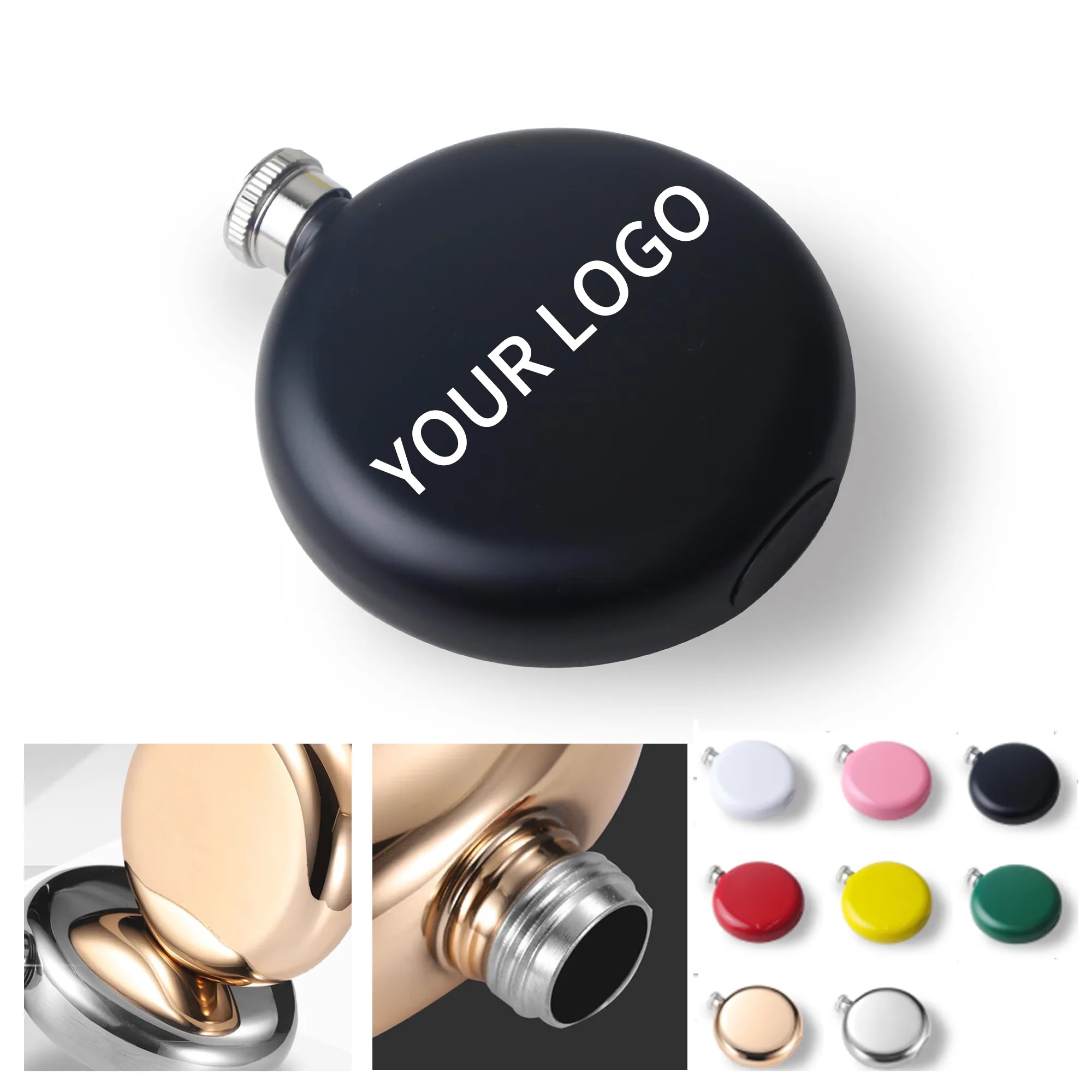 Round Hip Flask, custom water bottle with logo imprint 2