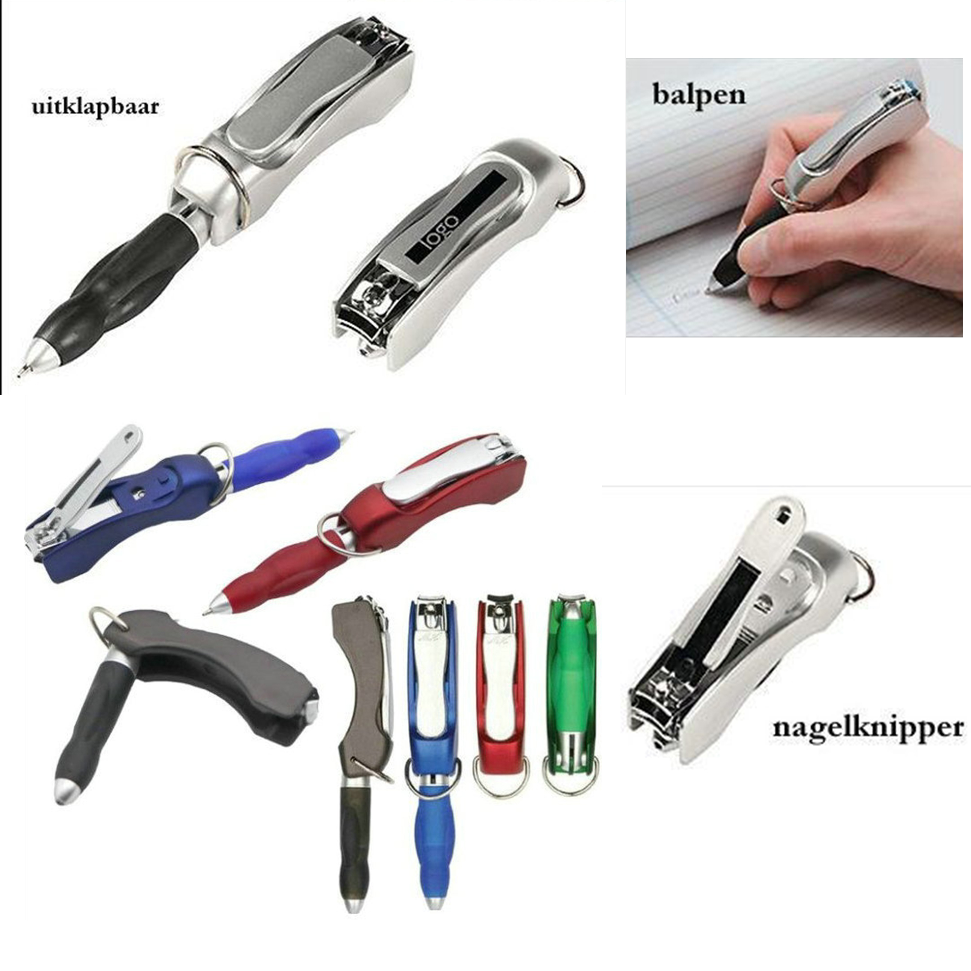 Foldable Ballpoint Pen Keychain with Nail Clipper 2