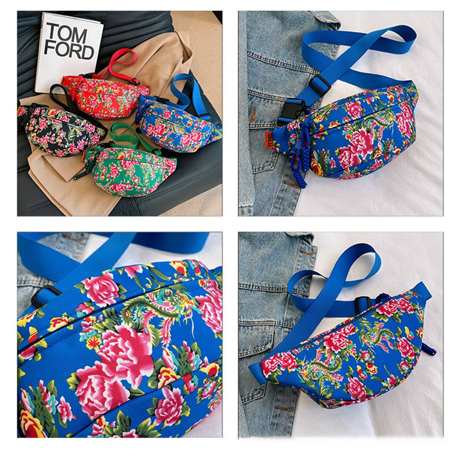 Vintage Trend Full Print Large Flower Waist Bag 5