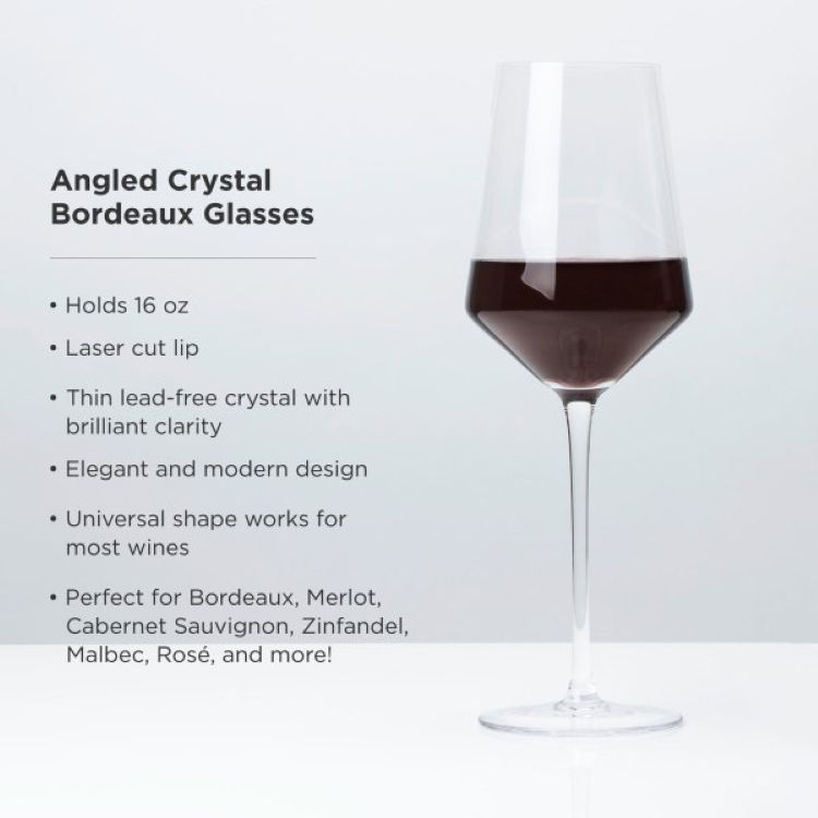 Viski® Raye Angled Crystal Bordeaux Glass, set of 2 7