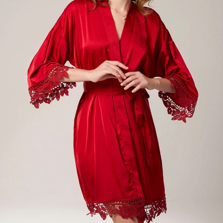 Women's Satin Robe Lace Silk Kimono 6
