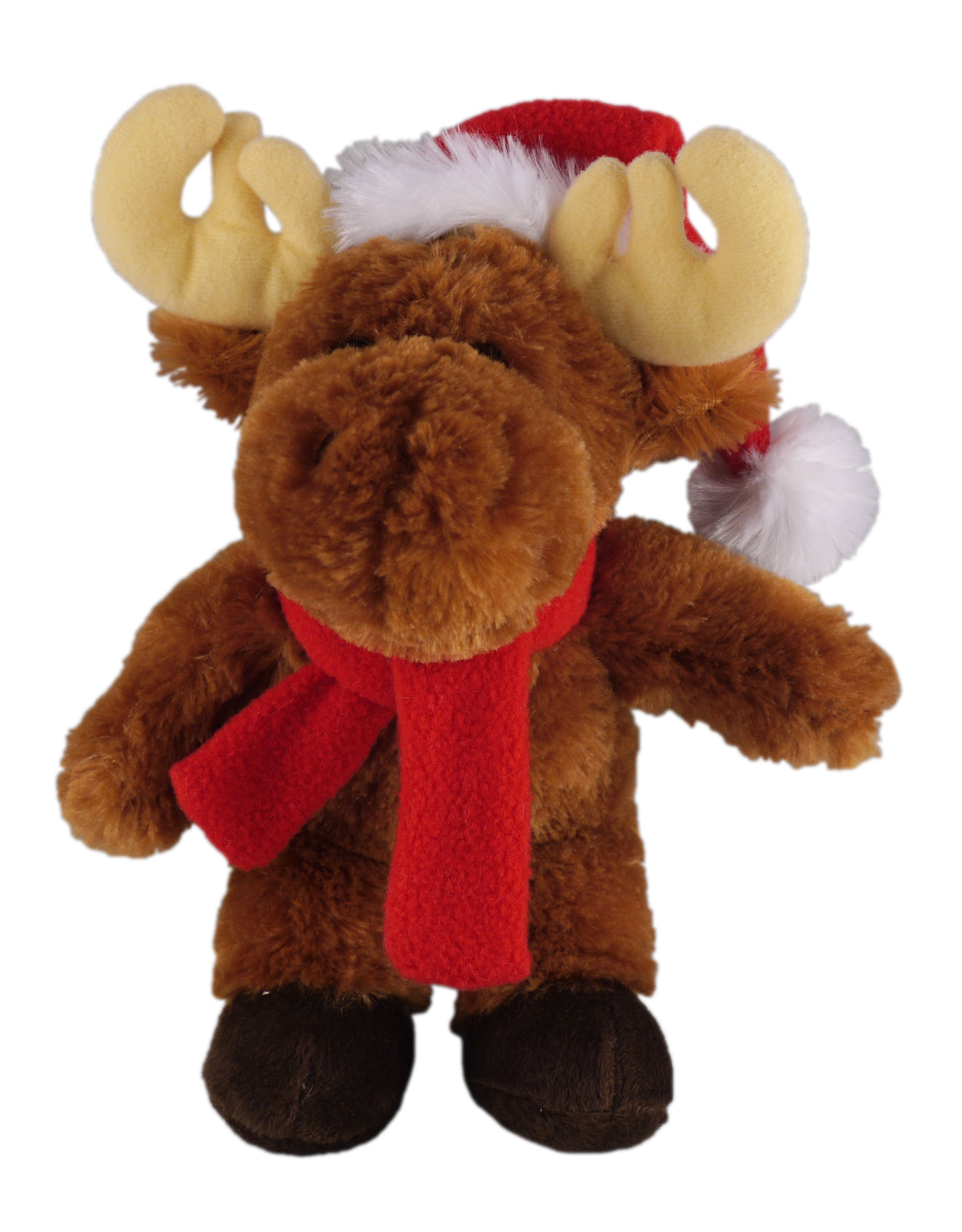 Soft Plush Stuffed Moose with Christmas Hat and Scarf 2