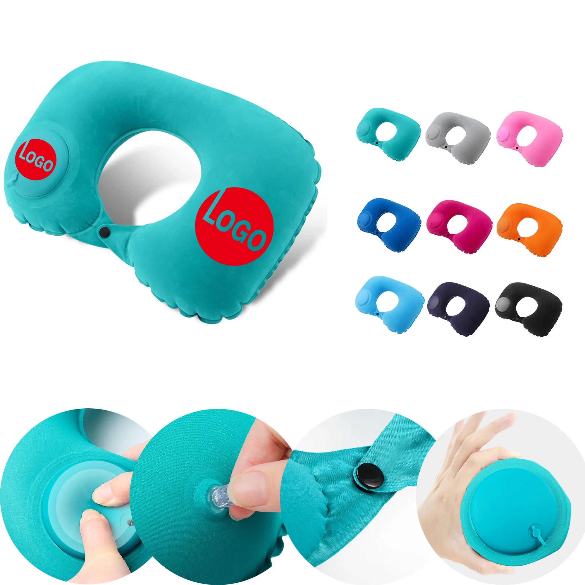 Custom Logo Self-Inflating U Pillow for Travel