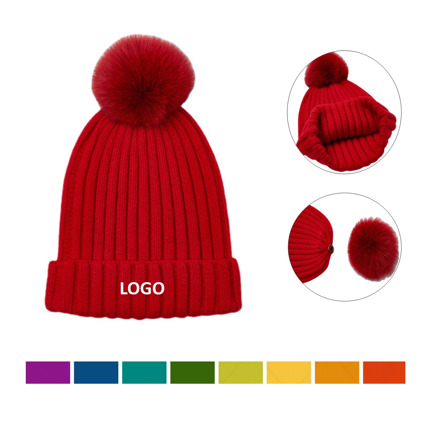 100% Merino Blend Beanie With Detachable Pom-Pom 1