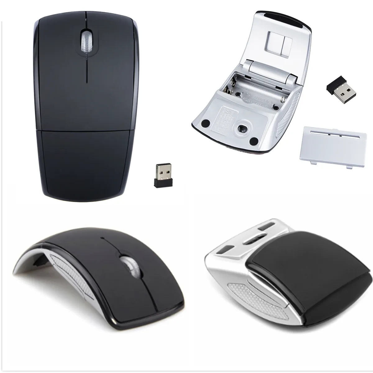 Portable Folding Bluetooth Optical Mouse with USB Receiver 4