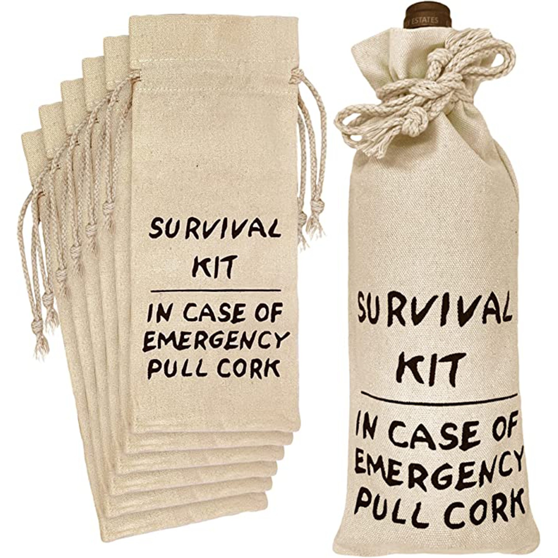 Cotton Wine Survival Kit Bag, custom tote bag with logo imprint 3