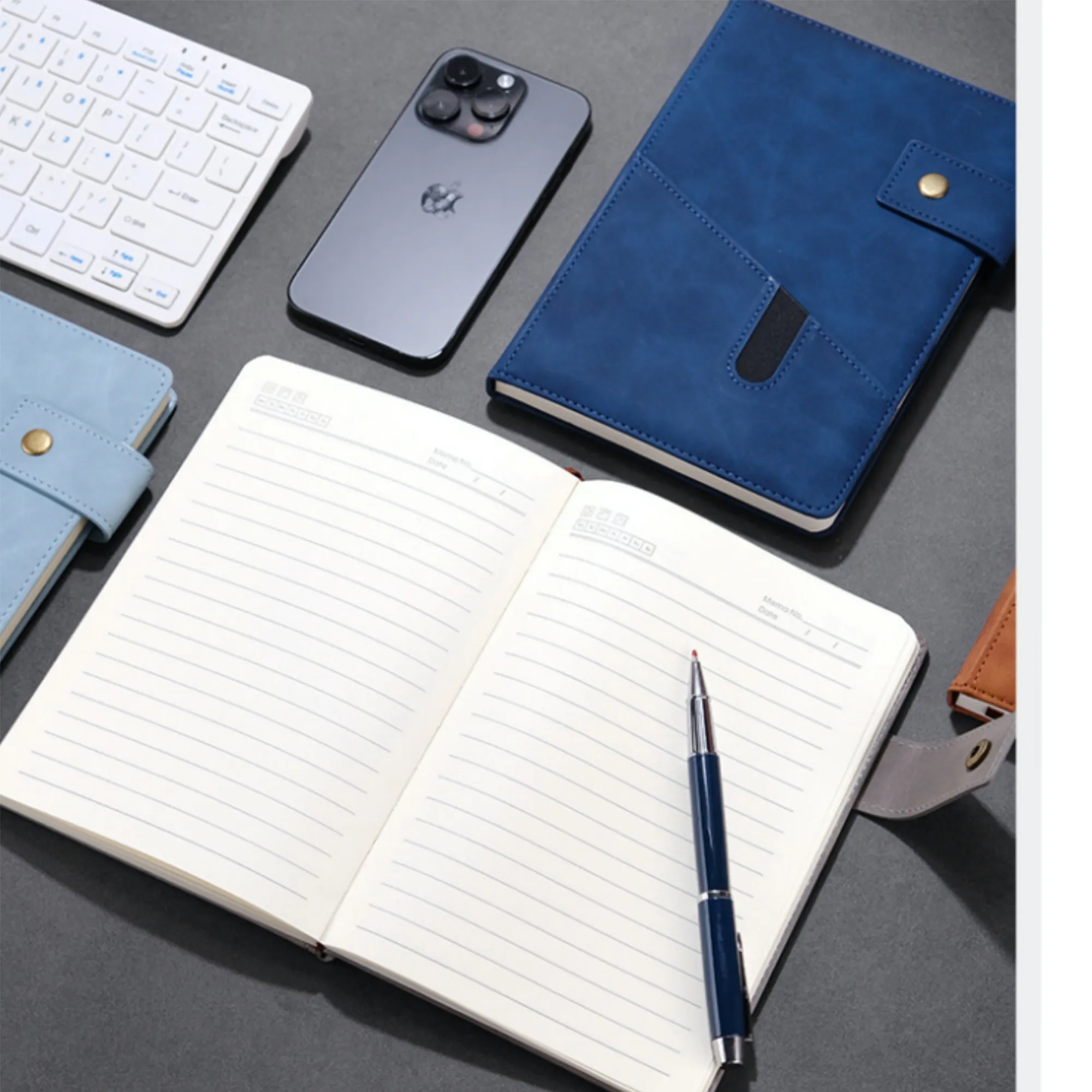PU Leather Journal Notebook Meeting Record Book With Pocket 3