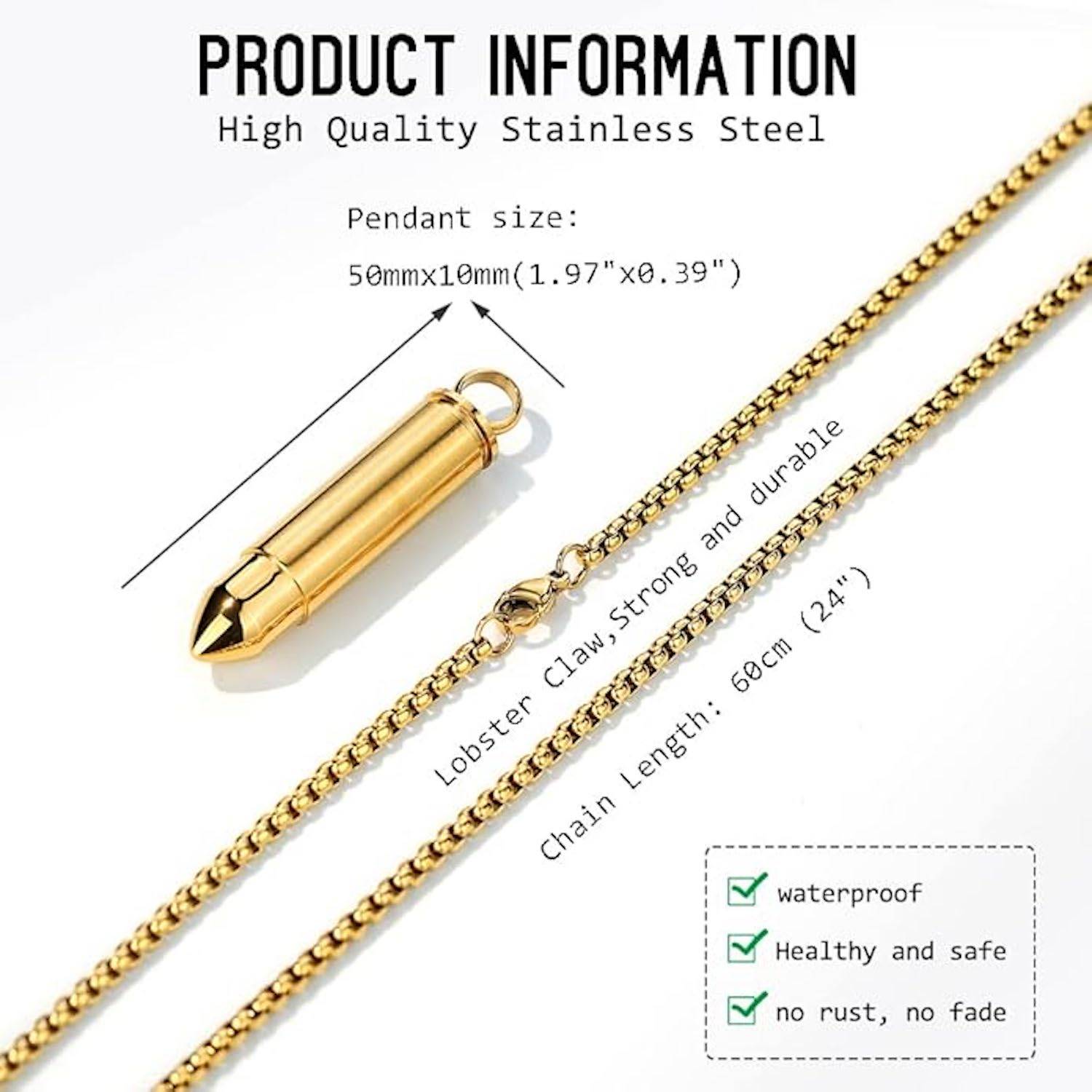 Stainless Steel Bullet Pendant Necklace 2