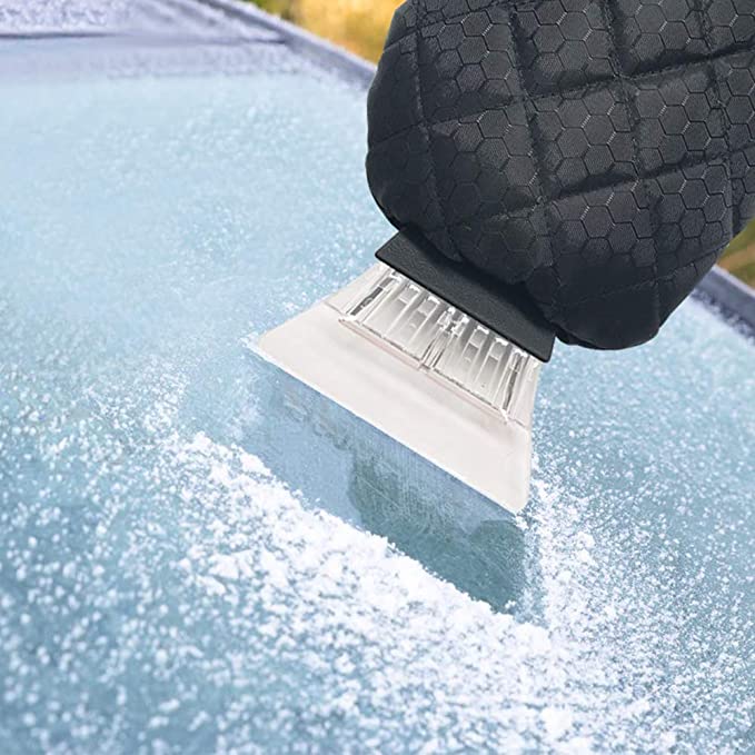 Waterproof Warm Grip Ice Scraper Mitten Snow Remover Glove/Lined of Thick Fleece for Car Windshield 5