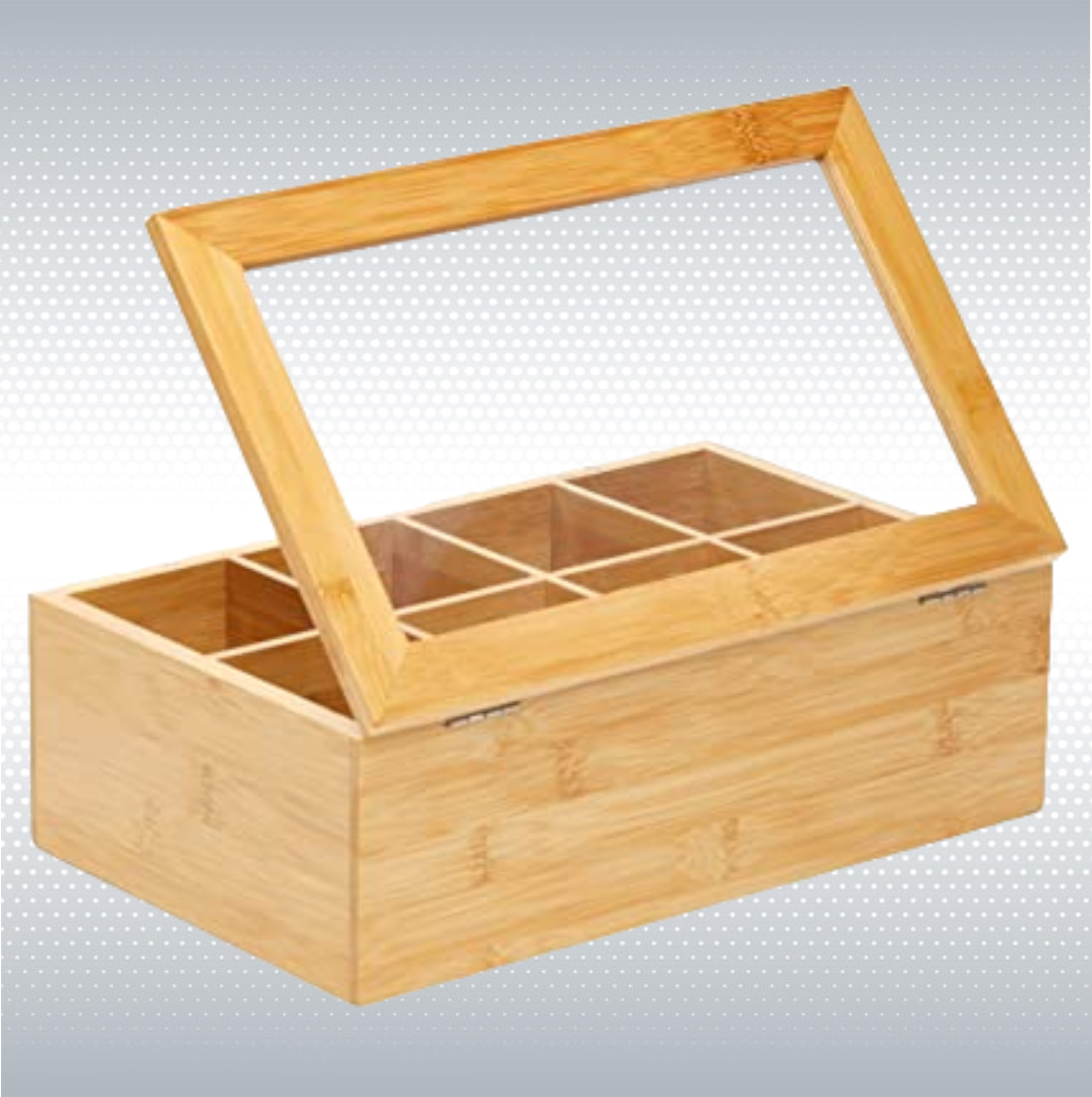 Bamboo Tea Box with 8 Compartments, 12.5" X 7.5" X 3.5" 6
