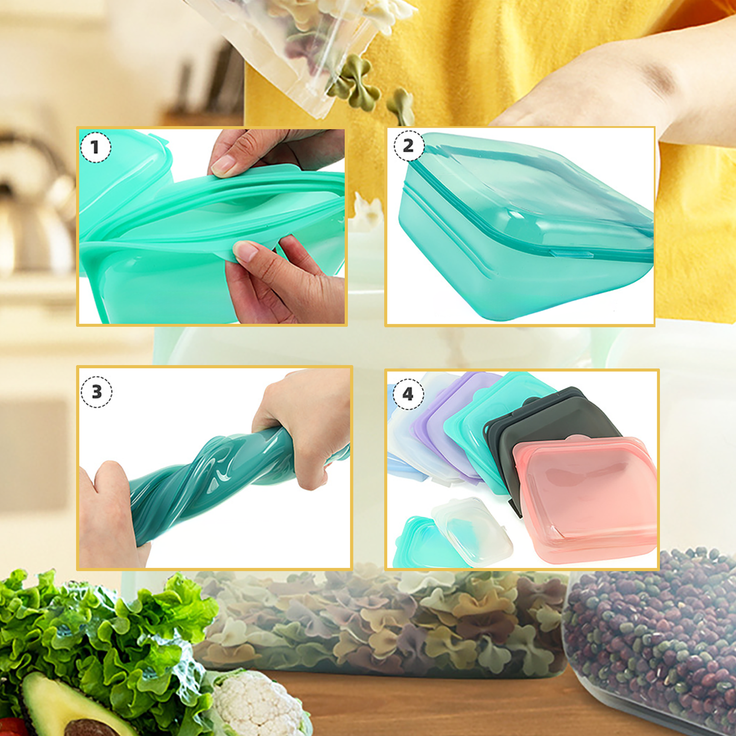 Stand-Up Food Grade Reusable Silicone Storage Bag 7