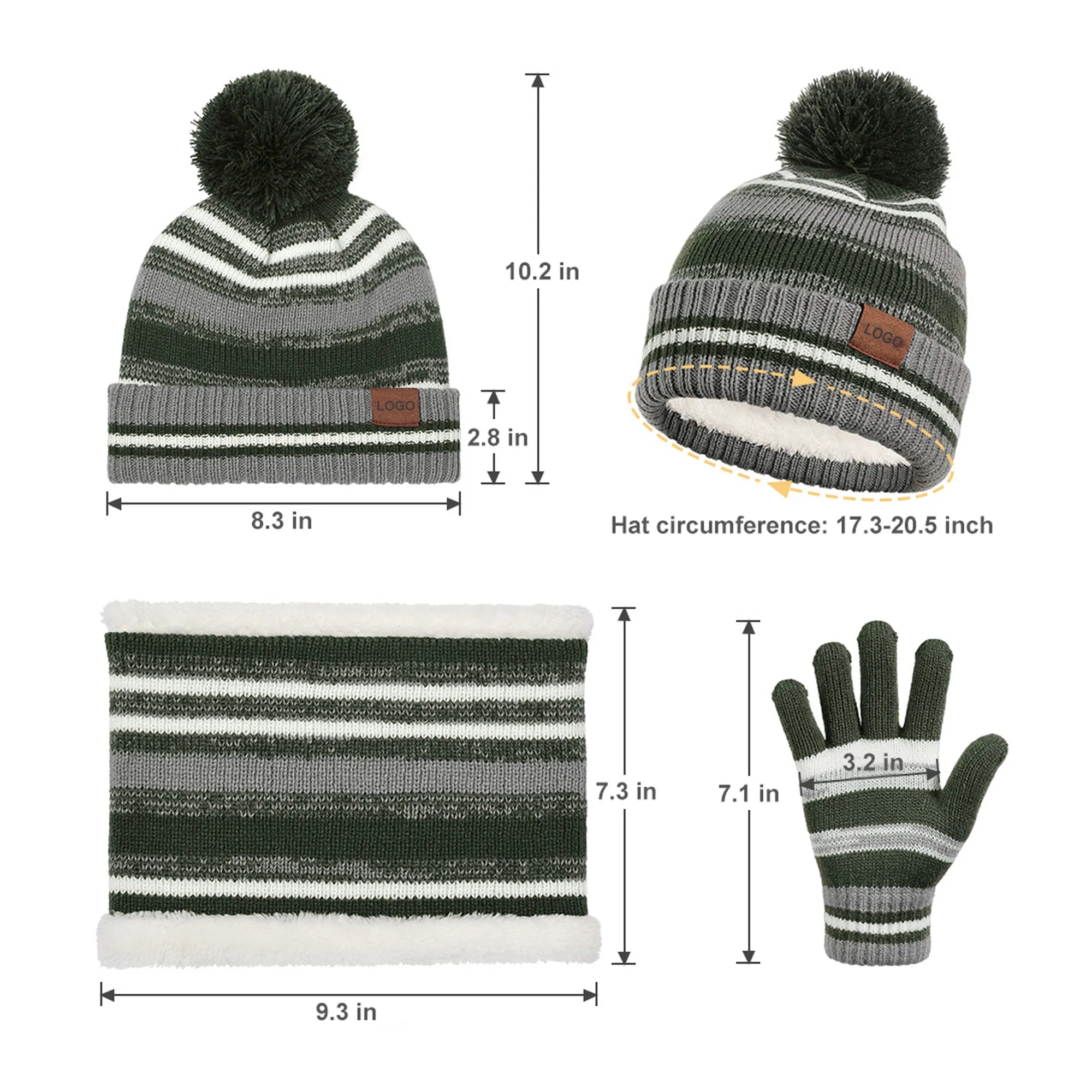 Kids Winter Hat Gloves Scarf Set 3