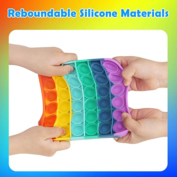 Square Shape Rainbow Color Push Pop Bubble Sensory Fidget Toy 8