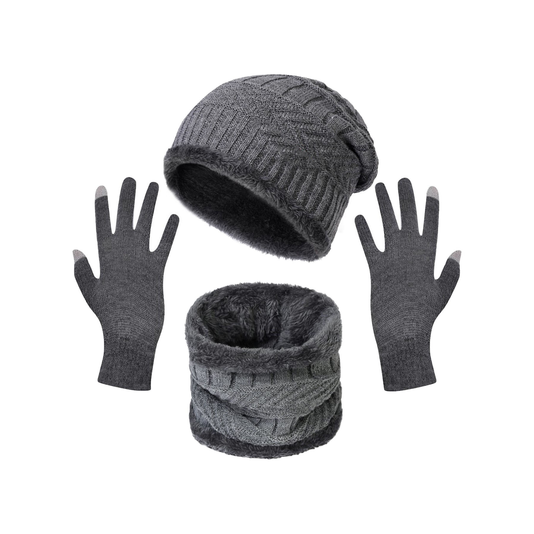 Winter Beanie Hat Scarf Touchscreen Gloves Set 4