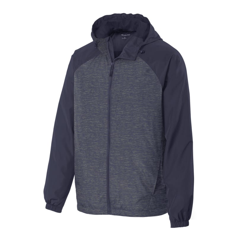 Sport-Tek Heather Colorblock Raglan Hooded Wind Jacket. 24