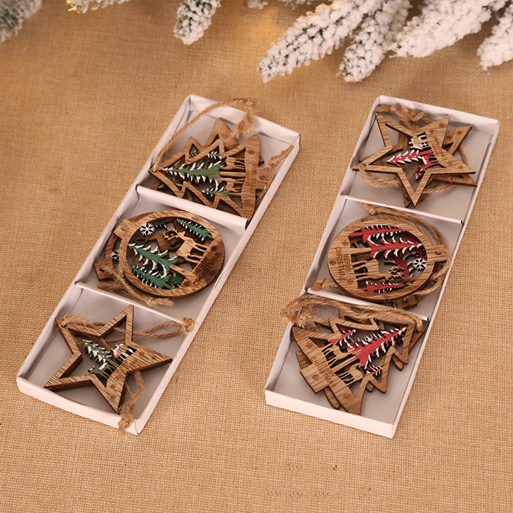 Christmas TreeWooden Elk Pendant Set 4