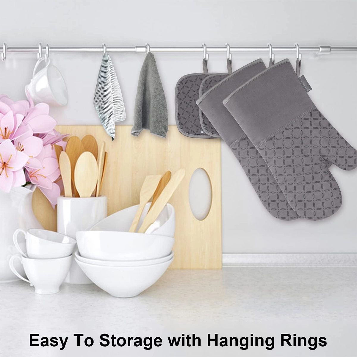 6Pcs Oven Mitts And Pot Holders With Non-Slip Silicone 6
