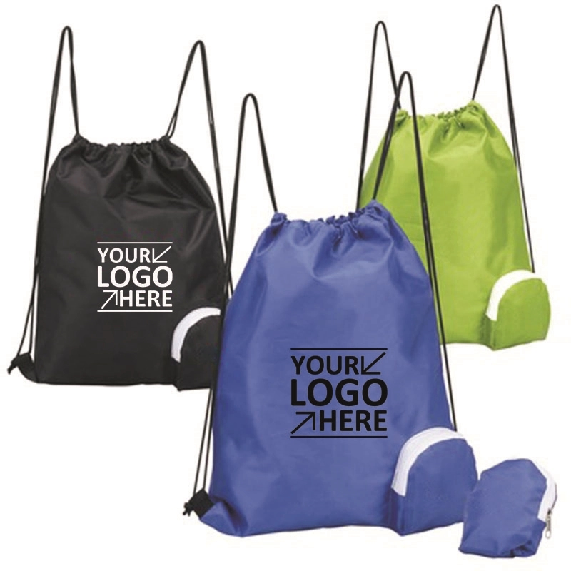 Folding Drawstring Backpack with Pouch 1