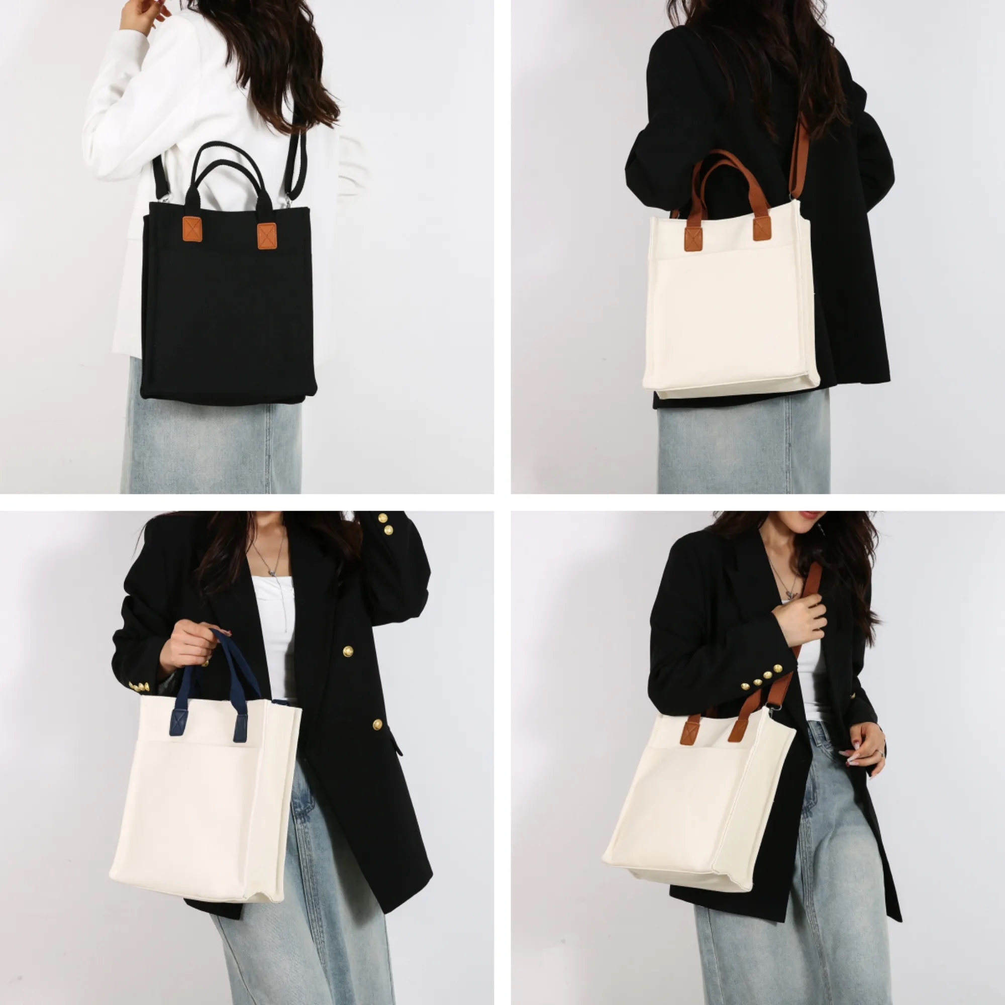 Womens Canvas Tote Crossbody Shoulder Bag 3