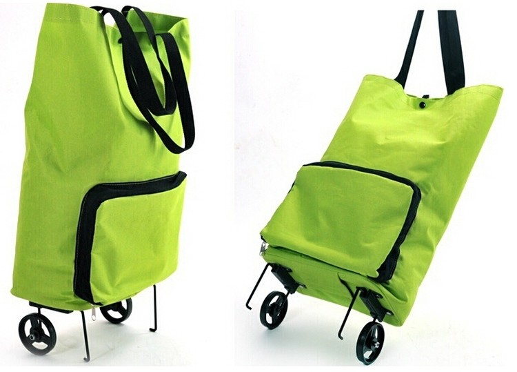 Foldable Nylon Shopping Trolley Bag with Wheel, Grocery Folding Shopping Cart 2