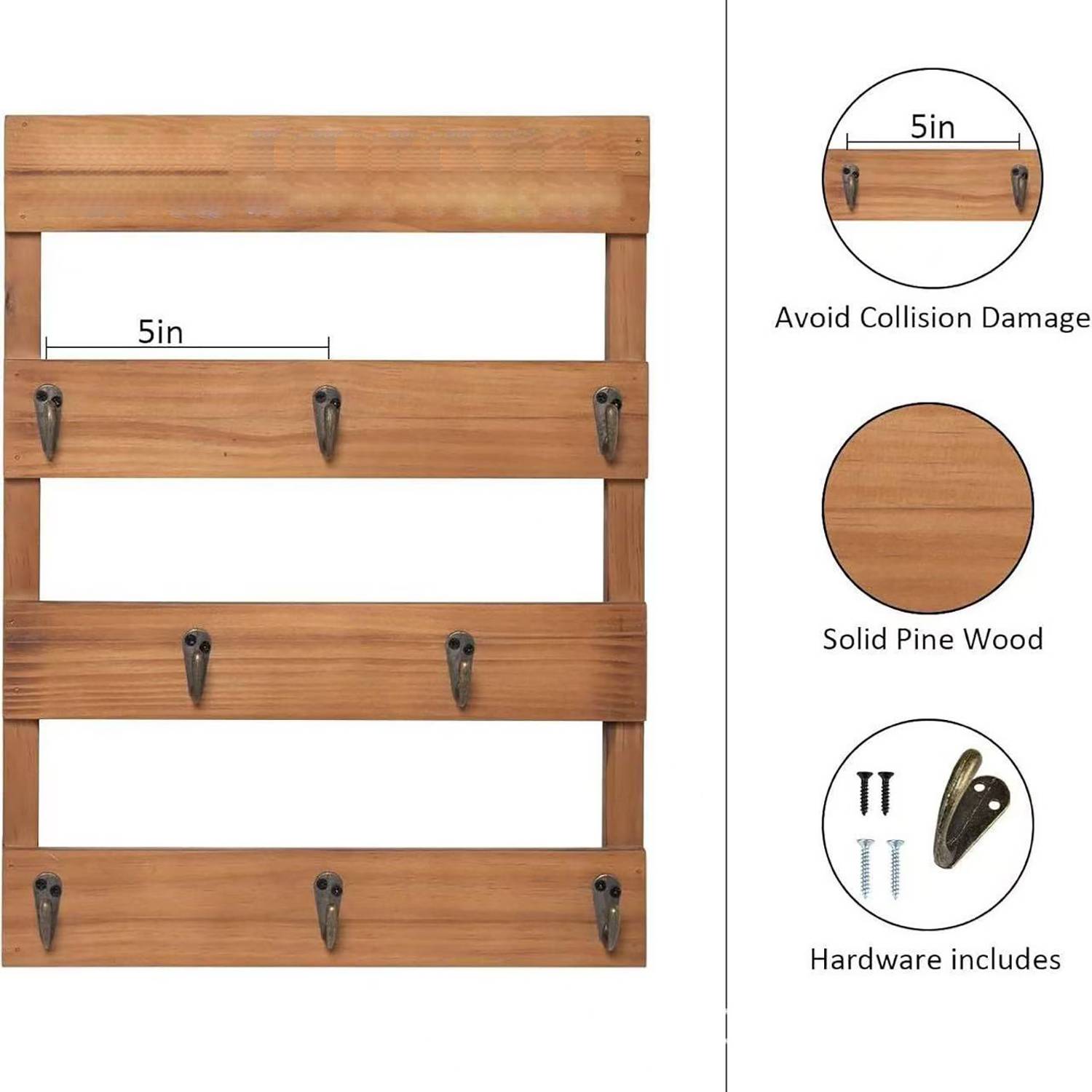Wall Mounted Solid Wood Mug Holder w/ 8 Hooks 5