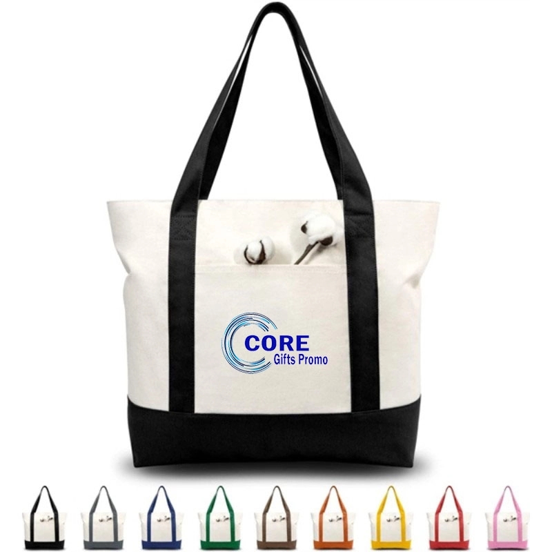 Canvas Tote Bag with an External Pocket, custom tote bag with logo imprint 1