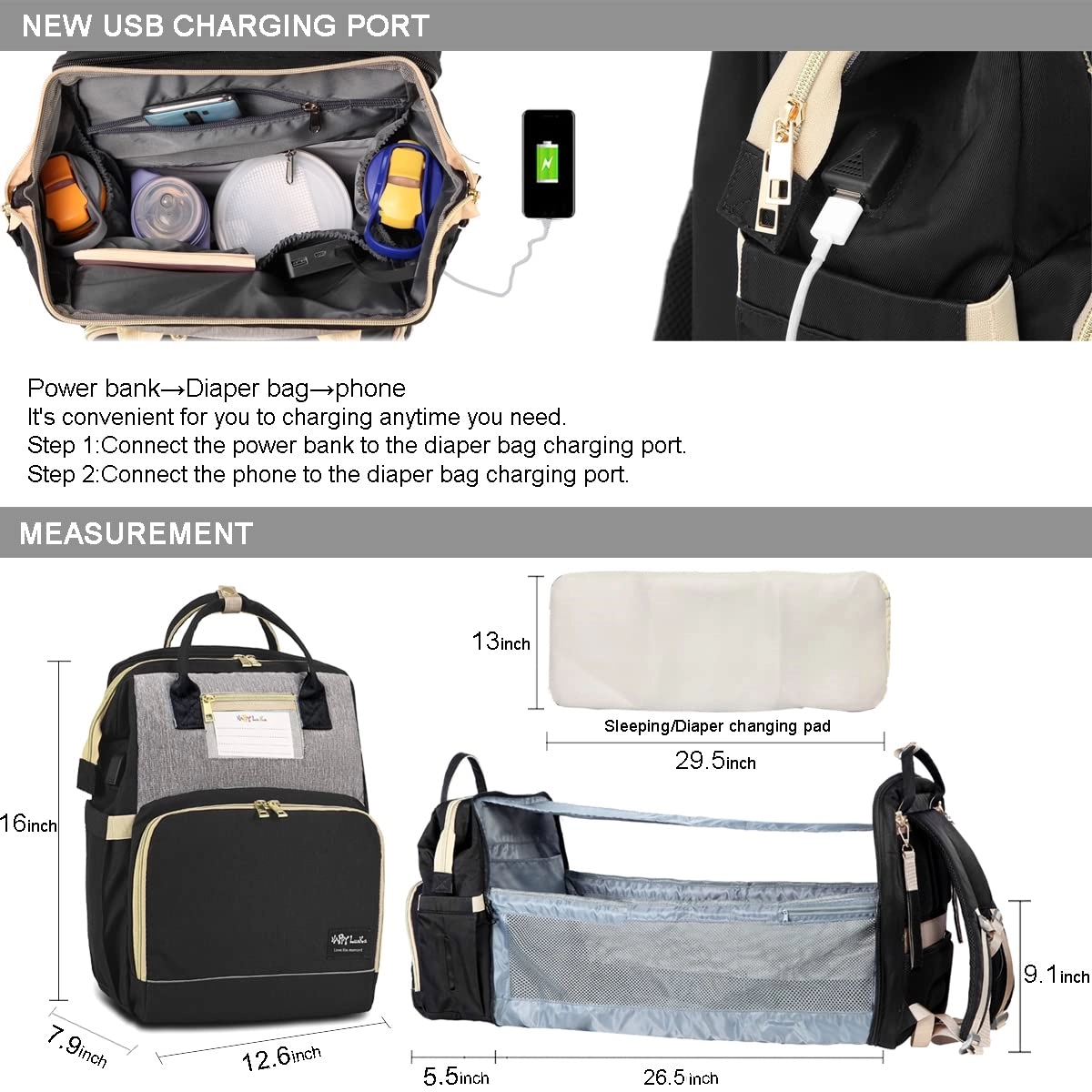 3 Insulated Bottle Warmer Diaper Bag With Usb Charge Port 3