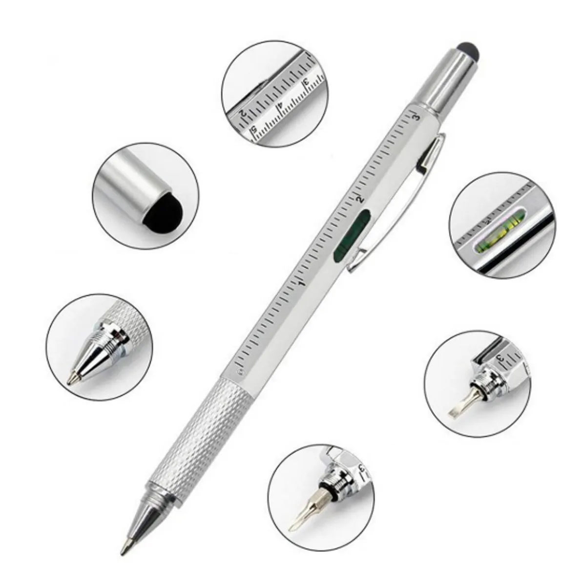 Multi Tool Pen w/ Stylus Ruler Light Screwdriver Opener Set 7