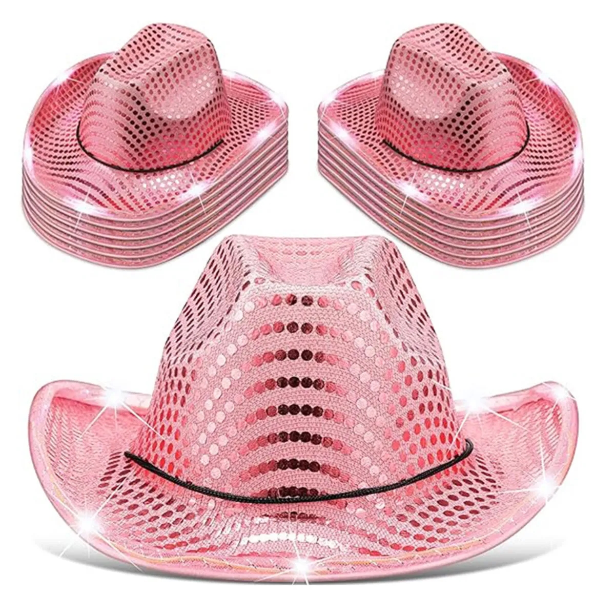 Festival LED Hat Cowboy Sequin Party Flashing Light Up Cap 2