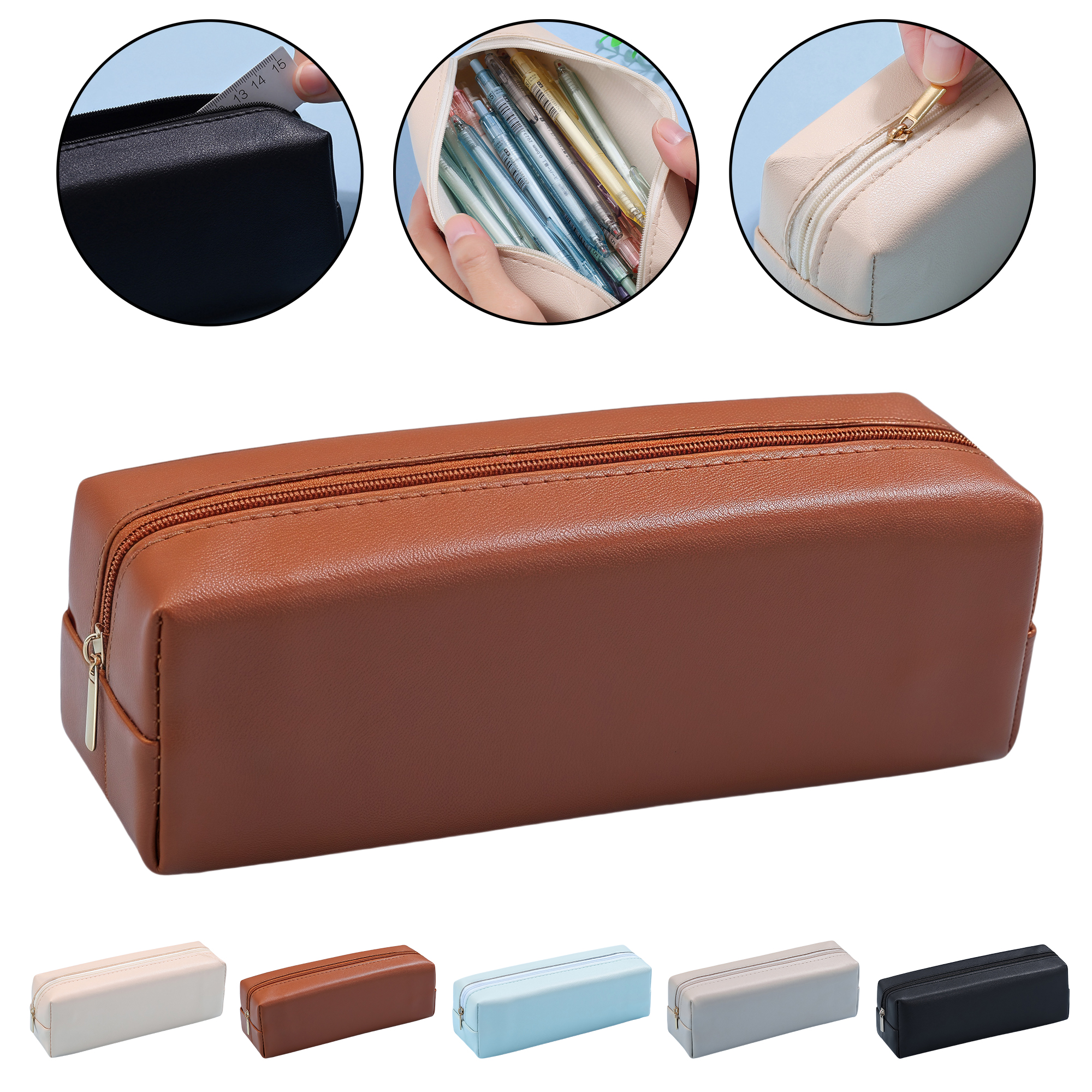 Large Capacity PU Leather Pencil Case 4