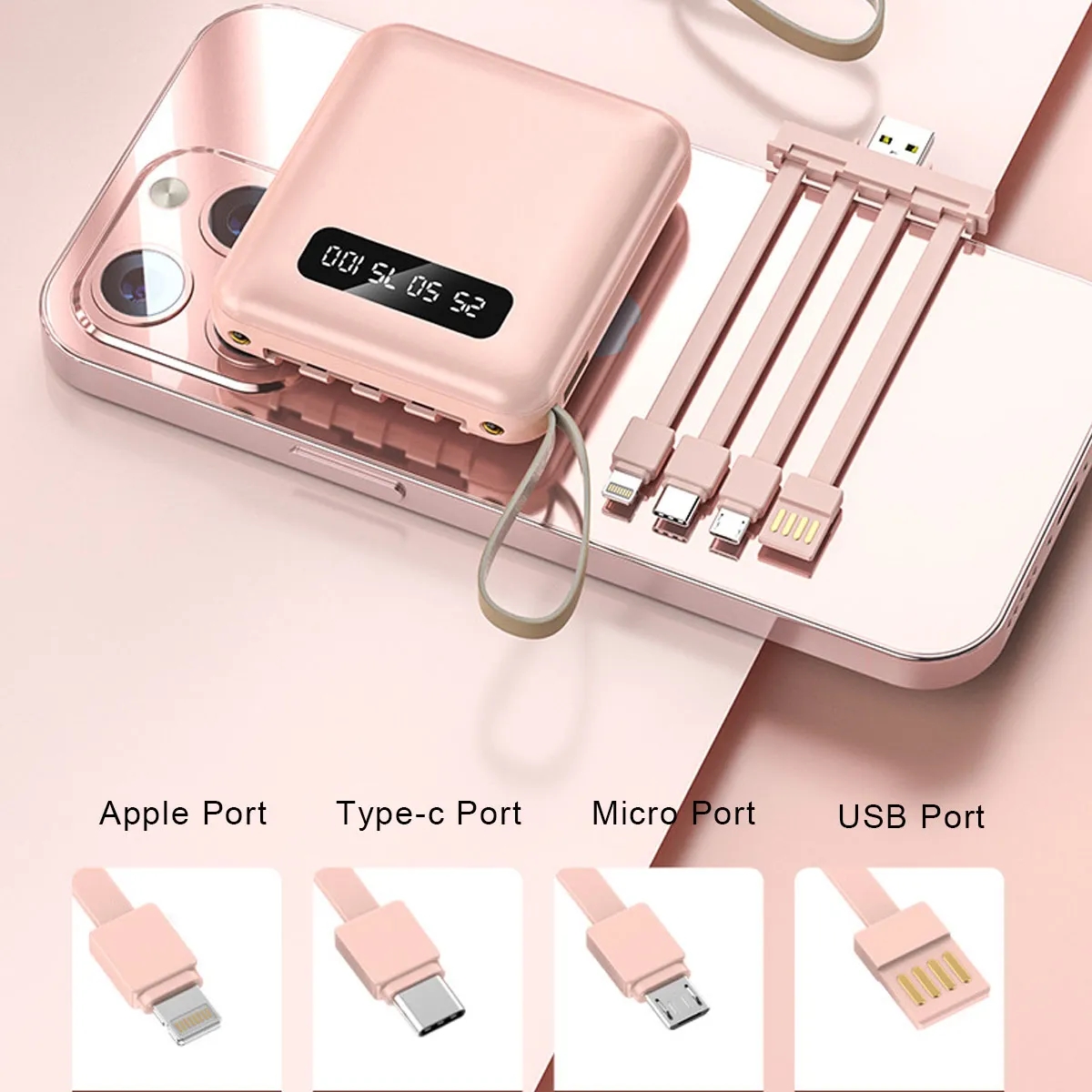 Portable LED Display Power Bank Charger Battery with Cables 3